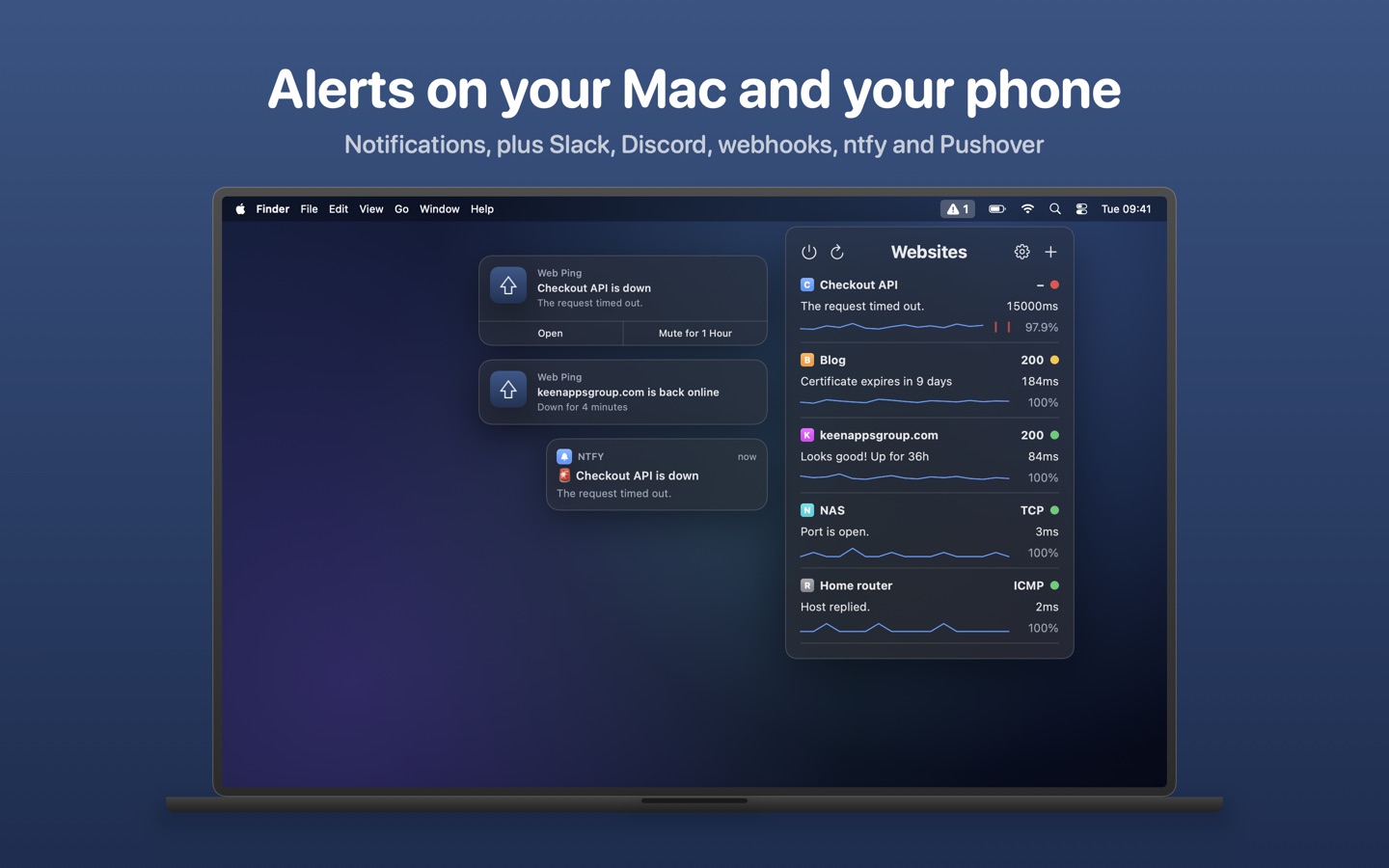 Web Ping alerts on your Mac and your phone