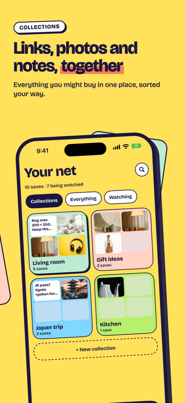Links, photos and notes together in collections